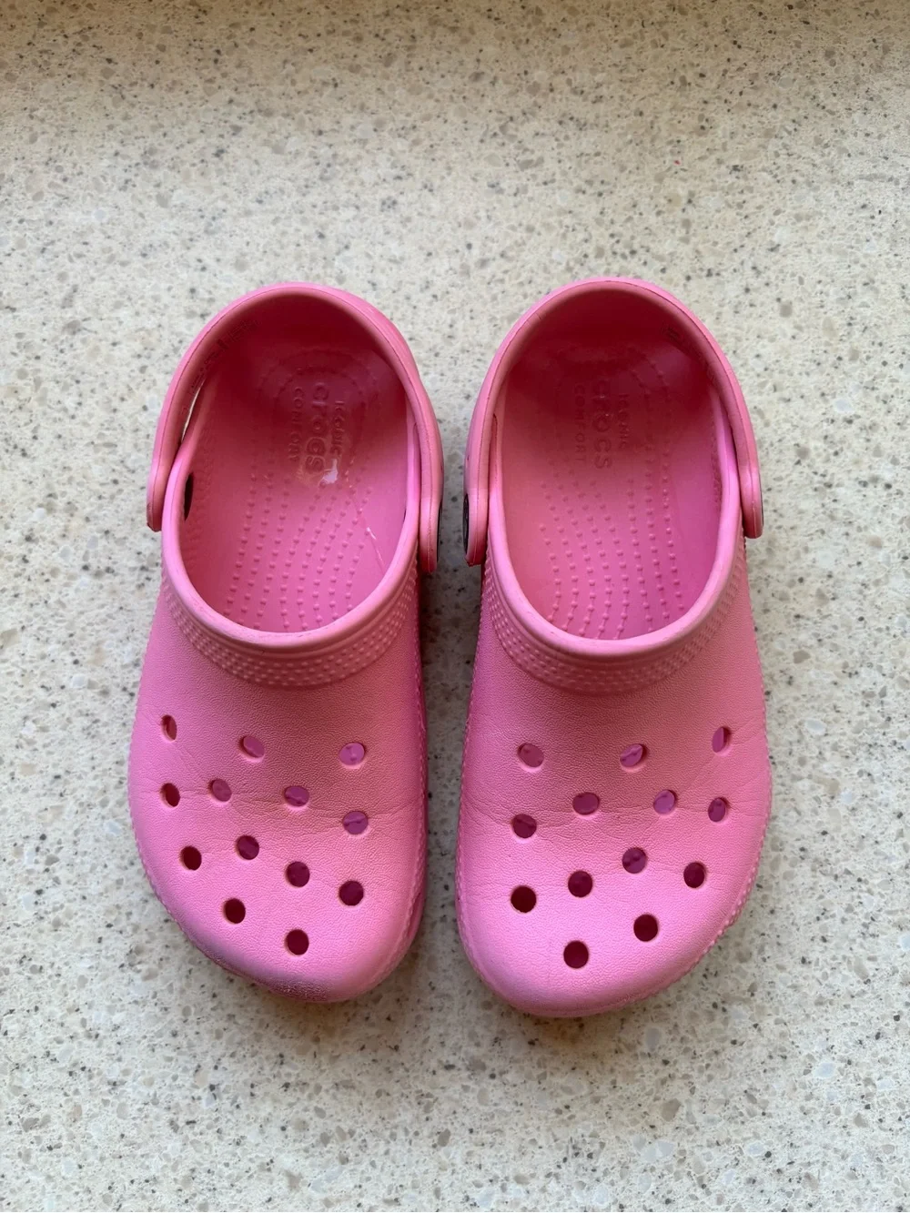CROCS - Kids Pink Classic Croc Clogs - Slip-On Shoes w/ Heal Strap Girl Size 12